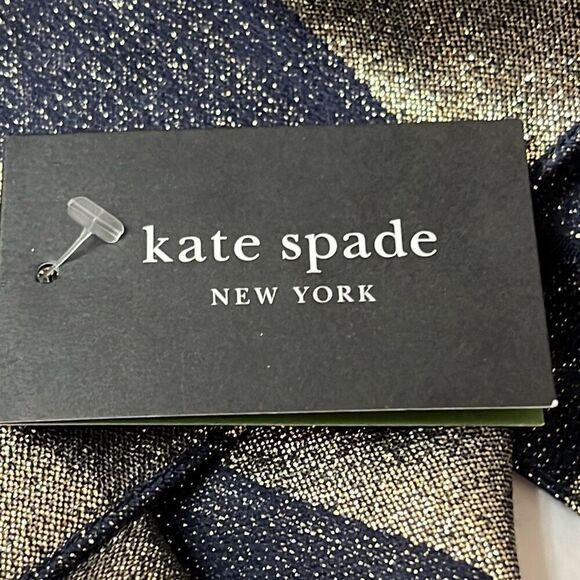 kate spade new york Women's Scarf Logo Awning Stripe Yarn Dye NWT Wool Silk Blue - Picture 14 of 16